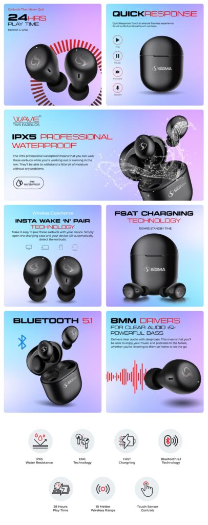 Sigma Wireless Earbuds Wave T1 TWS